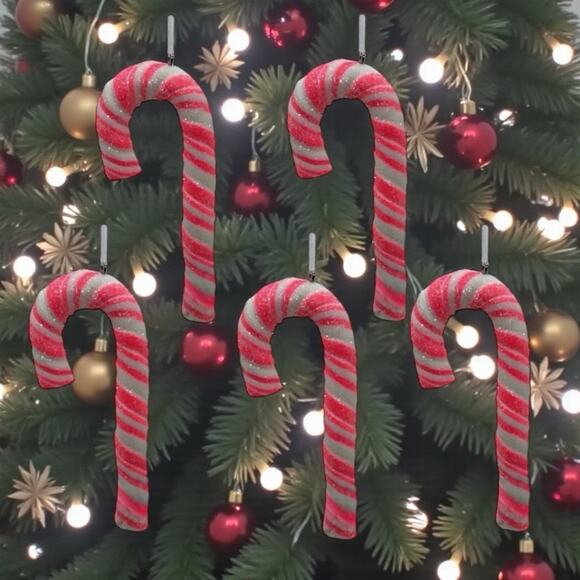 Candy Cane Peppermint Christmas Tree Ornaments Set of 5 Pink & White -New - Picture 1 of 3